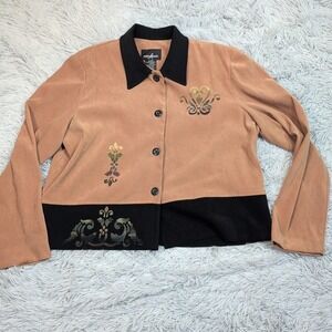 Vintage Positive Attitude Jacket Womens 12 Biege Blazer Boho Gypsy Button‎ Up